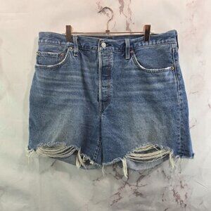 Levis Shorts Womens 34 Jean 501 XX Denim High Rise Light Button Fly Distressed